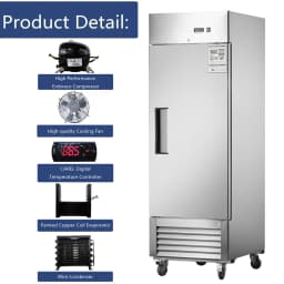 27" Commercial Refrigerator, 18.68 Cu.ft Single Solid Door Reach-in Refrigerator, Stainless Steel Interior & Exterior, Fan Cooling Upright Fridge - Thumbnail 11