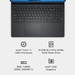 Dell DC15250 15.6" FHD 120Hz Laptop, Intel Core 3 100U, 8GB DDR5 RAM, 512GB SSD, Carbon Black - Thumbnail 10