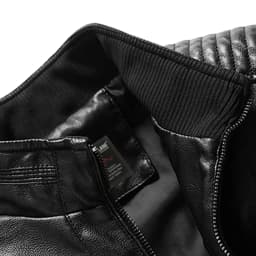 USNSM Men's Stand Collar Leather Jacket Coat Motorcycle Lightweight Casual Solid Color Zipper Pocket Faux Leather Outwear Black XL - Thumbnail 5