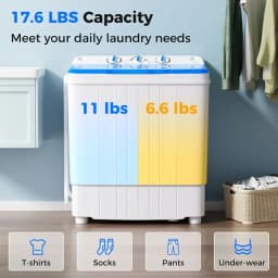 GVN Space Saving Full-Automatic Washer,Washing Machine,17.6 lbs Portable Washing Machine with Drain Pump-Blue - Thumbnail 6