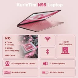15.6" Laptop,Intel N95,8GB RAM,512GB SSD,Windows 11 Pro Work Computer,Fingerprint Reader,Backlit Keyboard,Rose - Thumbnail 2