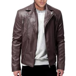 DayScoop Winter Outer Jacket for Men Fashion Outerwear Big & Tall Casual Fall Long Sleeve Leather Motorcycle Zipper Coat Hoodless Faux Tops Plus Size - Thumbnail 1