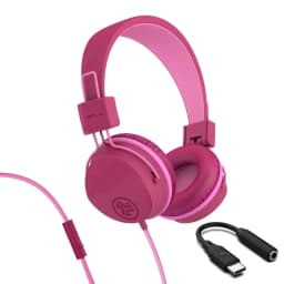 JLab JBuddies Studio On-Ear Wired Kids Headphones 2-in-1 Bundles, 3.5mm Plus USB-C Adapter, Volume Safe, Folding, Dark Pink - Thumbnail 1