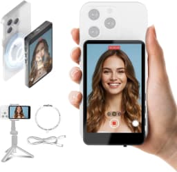 Vlog Selfie Monitor Screen Compatible with Phone, Magnetic Wireless Rear Camera Phone Monitor with 164FT Range, Live Streaming (Black) - Thumbnail 1