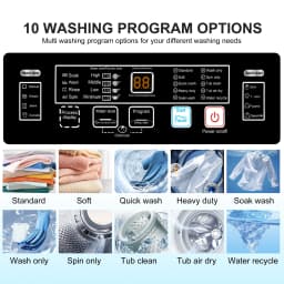 GGTB 1.9 Cu.ft Full Automatic Portable Washing Machine with LED Display, 20 lbs Capacity, 10 Wash Programs & 8 Water Levels Selections, White - Thumbnail 4