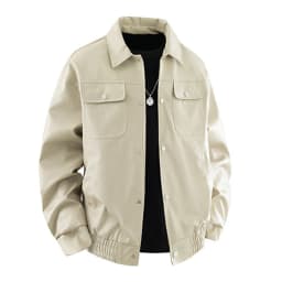 Iyufng Men's Faux Leather Jackets, Collared Button Down Vintage Lightweight Bomber Outerwear with Flap Chest Pockets - Thumbnail 4