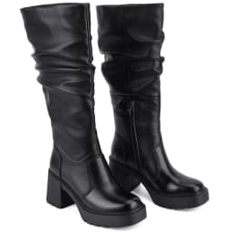 VBDB Platform Boots Campus Knee High Boots Women Side Zipper Chunky Tall Boots Block Heel Square Toe Long Leather Booties - Thumbnail 1