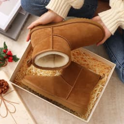 Crestar Genuine Suede Mini Boots for Women, Fur-Lined Winter Comfort Snow Short Booties, Chestnut - Thumbnail 3