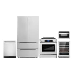 Cosmo 5 Piece Kitchen Appliance Package with 24" Built-In Microwave Drawer 30" Freestanding Electric Range 24" Built-in Integrated Dishwasher French - Thumbnail 1
