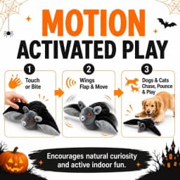 Flying Bat Dog Toy, Interactive Flap Wing Bat Toy for Dogs, Motion Activated Rechargeable Halloween Bat Toy for Dogs, Cats - Thumbnail 6