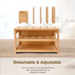 Enogets Bamboo Desk Organizer with File Holder & Adjustable Pen Holding, 3-Tier Desktop Letter Paper Tray Storage - Thumbnail 7
