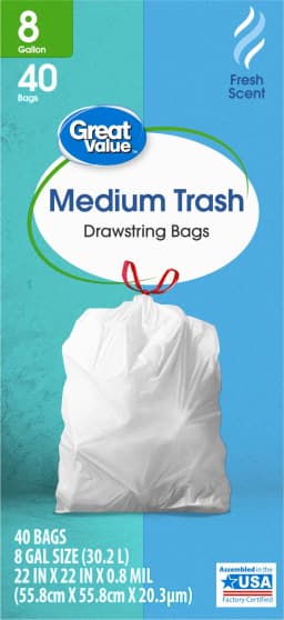 Great Value 8-Gallon Drawstring Trash Bags, Fresh Scent, 40 Bags - Thumbnail 4