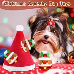 Pet Deluxe Christmas Squeaky Dog Toys 4 Pack Hide and Seek Dog Toys Christmas Hat Plush Dog Toys for Puppy Small Medium Breeds - Thumbnail 5