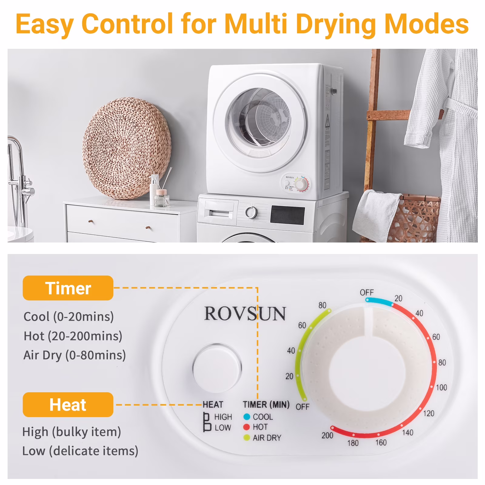 RovSun 110V White Stainless Steel Electric Tumble Dryer - Thumbnail 5