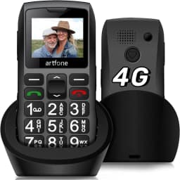 artfone 4G Volte Big Button Cell Phone Unlocked for Seniors Big Buttons LTE Phone for Elderly & Kids, Clear Sound, SOS Button, Convenient USB-C & Charging Dock, Talking Numbers, Black - Thumbnail 1