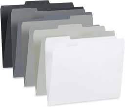 100 File Folders, Letter Size, 1/3 Cut Tab, Grayscale | Gray, black and white assortment, durable 11pt paper, 1/3 cut assorted tabs, color coded home - Thumbnail 1
