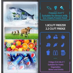 3.5 Cu.Ft Mini Fridge with Freezer Dual Door Fridge with 7 Level Adjustable Thermostat Refrigerator for Dorm, Office, Kitchen, Black - Thumbnail 4