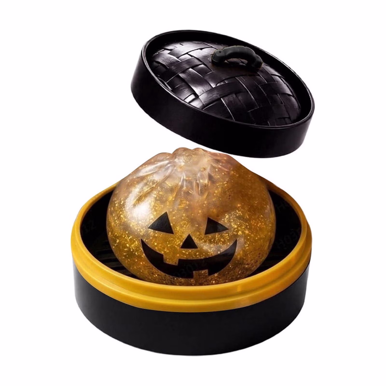 Halloween Pumpkin Squishy Toy, Black Glow in Dark Stress Relief Ball, Sensory Fidget Toy with Sparkle, Jack O'Lantern Face Design, Goodie Bag Gift - Thumbnail 1