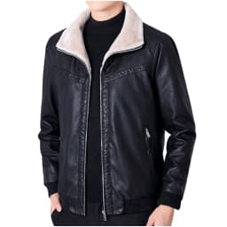 Maoxin Men's Coats and Jackets Men's New Solid Color Casual Lapel Zipper Cardigan Leather Jacket Jacket Black 3XL - Thumbnail 2