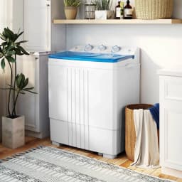 Costway Twin Tub Portable Washing Machine with Drain Pump Timer Control Dorm & RV's Blue - Thumbnail 2