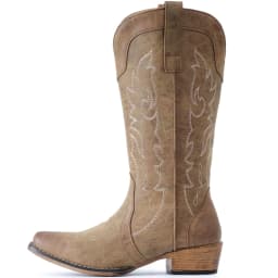 Cowboy Boots for Women Mid Calf Fashion Cowgirl Boots with Embroidery Western Snip Toe - Thumbnail 2
