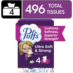 Puffs Ultra Soft Facial Tissues, 4 Family Size Boxes, 124 Facial Tissues per Box - Thumbnail 1