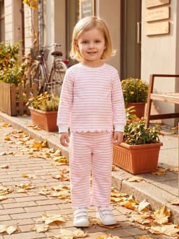 Loicainy Baby Toddler Girl Fall Clothes Set 6 12 18 24 Months 2T 3T 4T 5T Long Sleeve Crew Neck Striped Tops and Pants Outfits - Thumbnail 7