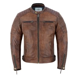 Men's Motorbike Leather Jacket Distress Zip Up Motorcycle Protection Jackets Antique Brown-XL - Thumbnail 1