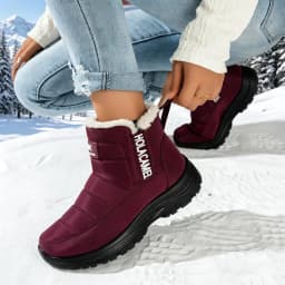 Women's High Top Slip On Boots Water Resistant Quilted Plush Fleece Lined Pull Tab Rugged Anti-Slip Thick Sole for Snowfield Cold Weather Daily Walks, Snow Boots for Women Wine 9 - Thumbnail 4