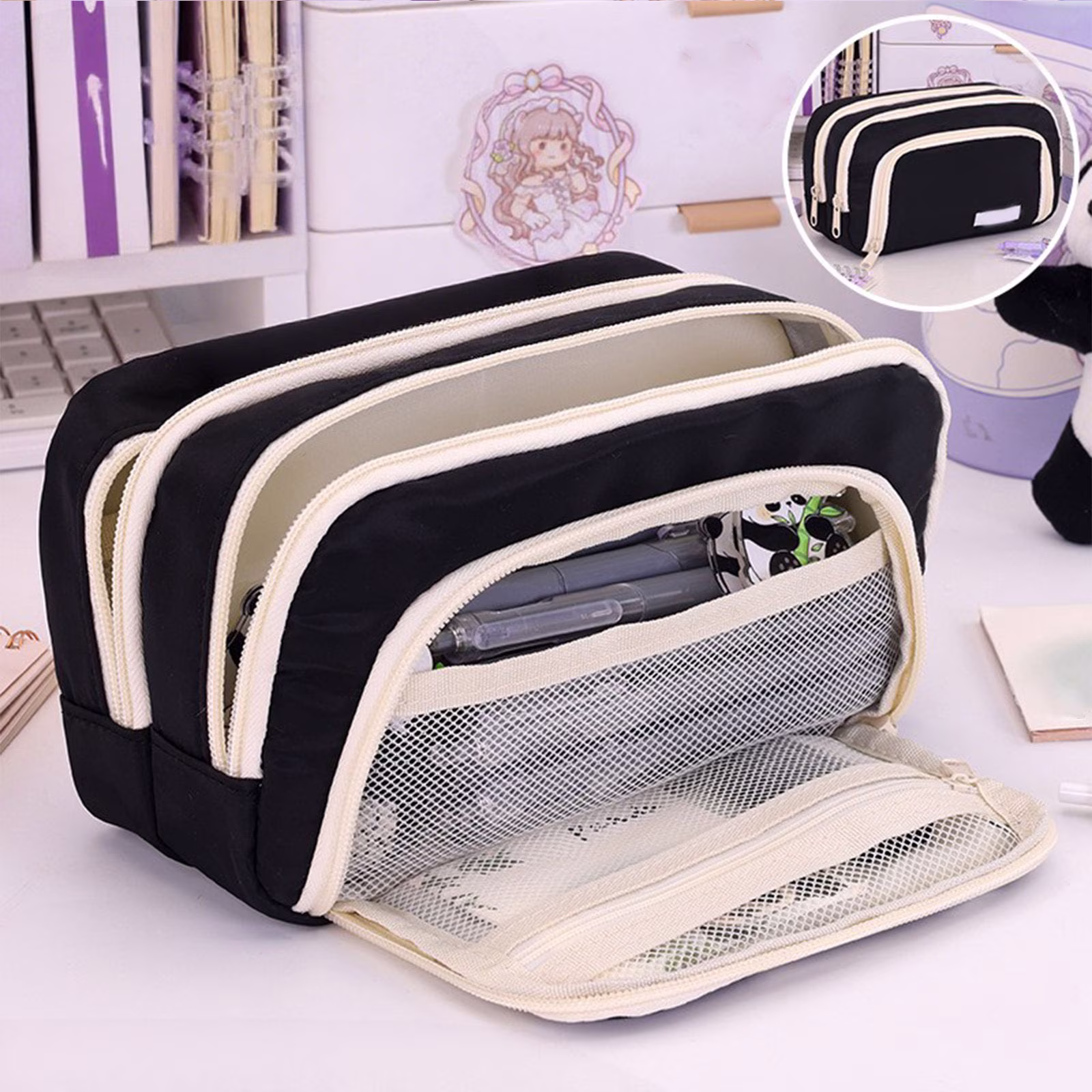 Pencil Case Large Capacity Zipper Pencil Pouch for Office School Supplies - Thumbnail 7