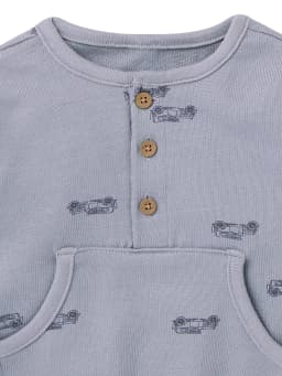 Modern Moments by Gerber Baby Boy Henley Dumpling Romper with Kanga Pocket, Sizes 0/3 Months - 24 Months - Thumbnail 4