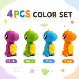 Under 1$ Erasers, 4Pcs Cute Soft Sliding Pencil Eraser Retractable Dinosaur-Shaped Erasers in Assorted Colors, Office Supplies - Thumbnail 3