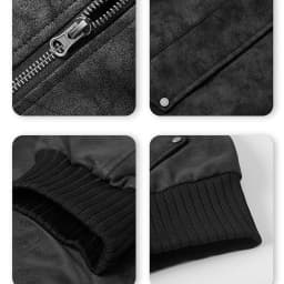 Faux Leather Jacket For Men Pu Stand Collar Solid Full Zip Color Long Sleeve Vintage Stylish Outwear With Pockets (M, Black) - Thumbnail 5
