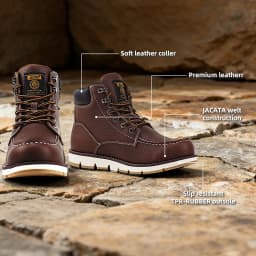 Jacata Moc Toe Work Boots for Men Soft Toe Leather Non Slip Boots (Brown 9.5) - Thumbnail 6
