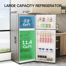 Upstreman 14.6 Cu. Ft. Top Freezer Refrigerator, Stainless Steel Frost Free Refrigerator with Free Ice Cube Tray, Garage Ready, NERGY STAR, BD146 - Thumbnail 3