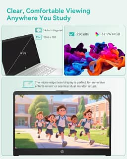 HP Everyday Laptop Computer for Student & Business • Intel Quad-Core CPU • 8G RAM • 128GB UFS+256GB SD Card • 1-Year - Thumbnail 2