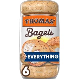 Thomas' Everything Bagels, 6 count, 9g Protein, Kosher Bagels, 18 oz Bag - Thumbnail 1
