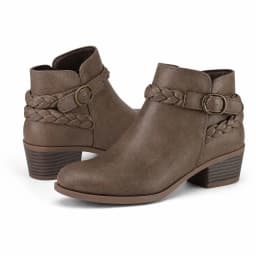 Dazzher Womens Ankle Boots Low Block Heel Round Toe Short Booties Side Zip Shoes for Casual Office Wear - Thumbnail 2