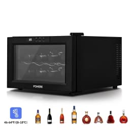 8 Bottles Wine Cooler Refrigerator, Freestanding Wine Cellar with LED Light, Digital Temper Control, Black - Thumbnail 1