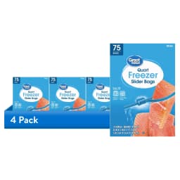 (4 pack) Great Value Freezer Guard Slider Zipper Bags, Quart Freezer, 75 Count - Thumbnail 1
