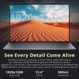 Dell XPS 13.4" Touch Laptop, Snapdragon X Elite X1E-80-100, 32GB RAM, 2TB Storage (1TB SSD+1TB Dock Station) - Thumbnail 2
