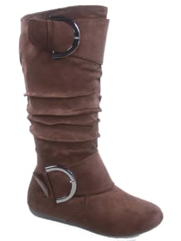Bank-81 Women's Fashion Zipper Big Buckle Slouch Casual Flat Heel Mid Calf Round Toe Boots - Thumbnail 1