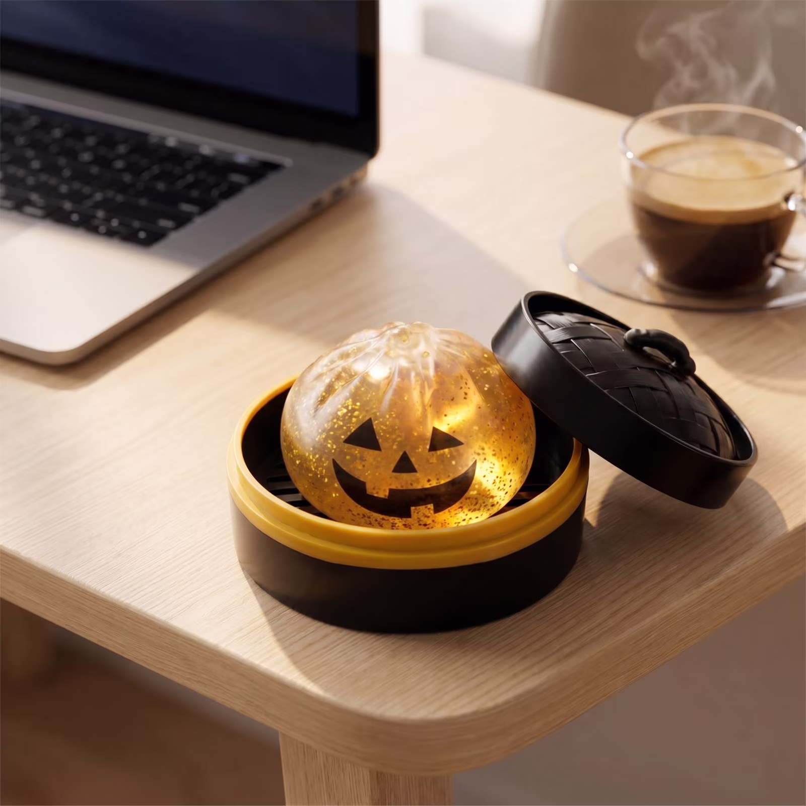 Halloween Pumpkin Squishy Toy, Black Glow in Dark Stress Relief Ball, Sensory Fidget Toy with Sparkle, Jack O'Lantern Face Design, Goodie Bag Gift - Thumbnail 5
