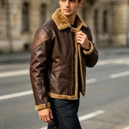 LEKWK Faux Leather Jacket for Men Sherpa Collar and Lining Full Zip Front with Multiple Zipper Pockets Warm Bomber Coat for Motorcycle Travel Outdoor and Winter Casual Wear - Thumbnail 4