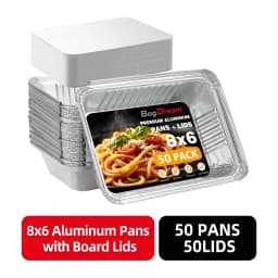 BagDream 50 Pack Aluminum Pans with Lids 8x6" Disposable Foil Pans, Aluminum Roasting Trays for Holiday Cooking, Parties Meal Prep, Storage, Heating - Thumbnail 1