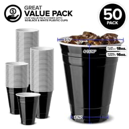 Stock Your Home Black Plastic Cups Disposable, 16oz (50 Count) Heavy-Duty, Large Party Cup Pack Bulk Pack for Drinking Punch, Soda, Wine, Beer, 4th - Thumbnail 4