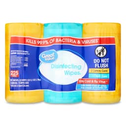 Great Value Disinfecting Wipes, Lemon and Fresh Scent, 225 Count, 3 Pack - Thumbnail 1