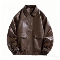 Men Shirts Men's Collared Faux Leather Jacket Zipper Classic Motorcycle Bomber Jacket Lightweight Stylish Slim Fall Jacket - Thumbnail 1