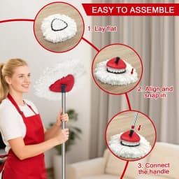 JEHONN Spin Mop Replacement Heads 2 Packs with Triangle Base and 58 inches Long Handle - Thumbnail 2
