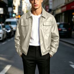 Iyufng Men's Faux Leather Jackets, Collared Button Down Vintage Lightweight Bomber Outerwear with Flap Chest Pockets - Thumbnail 9